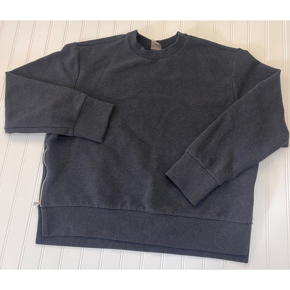 Calia Black Side Zip Crewneck Sweatshirt Womens Long Sleeve Pullover Lounge